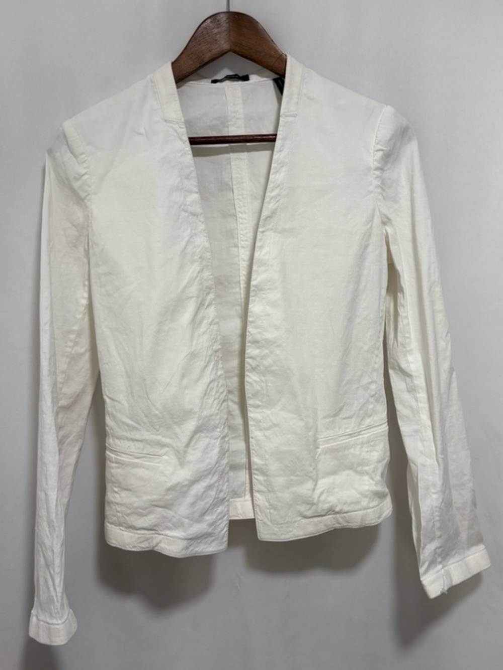 Theory Eco Crunch Wash White Open Front Linen Blend Blazer Small - Picture 2 of 6